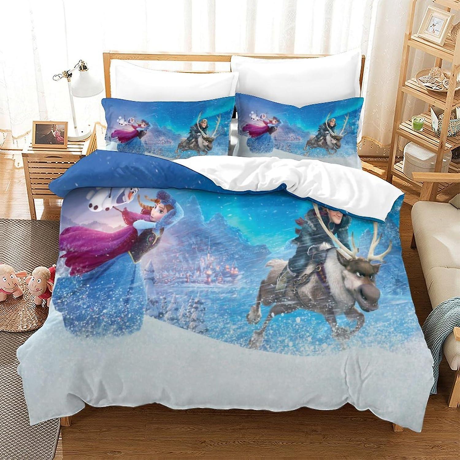 SFYYAYJJ Frozen Duvet Cover Set for Kids Youth Adults Duvet Covers Double Size Bedding Set with Pillowcases Soft Lightweight Microfiber Quilt Cover wi