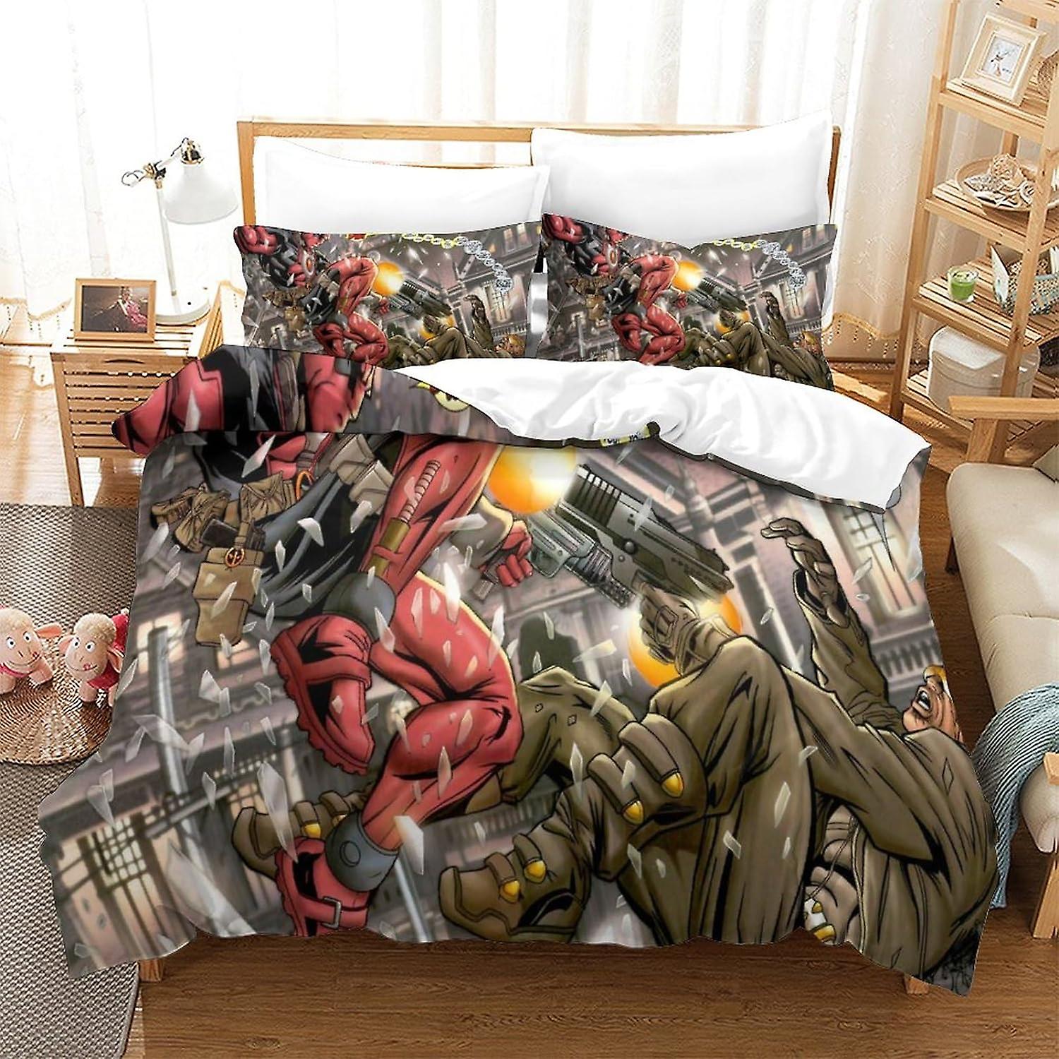 HOUKIG Deadpool Collection Bettwäsche-Sets Gemustert Weich Anti-Fading Atmungsaktiver 3D-Druck Superhelden Bettbezug Set Modisches Design, Geeignet für T