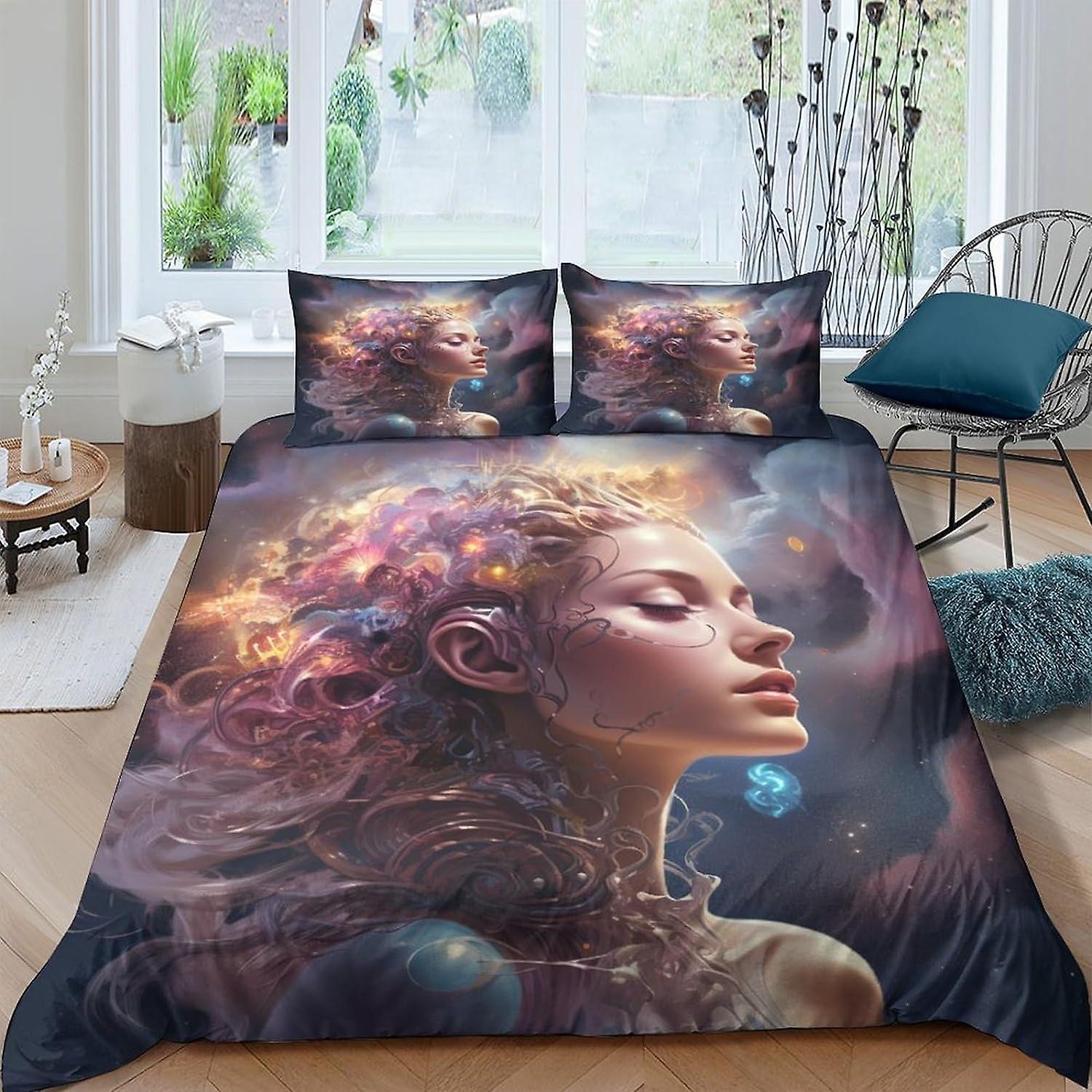 Brainstorming 3D Print Duvet Cover Set Bedding Sets with Hidden Zipper Closure, Microfiber Polyester Art Girl Comforter Quilt Cover For Teen Boys 3 Pi