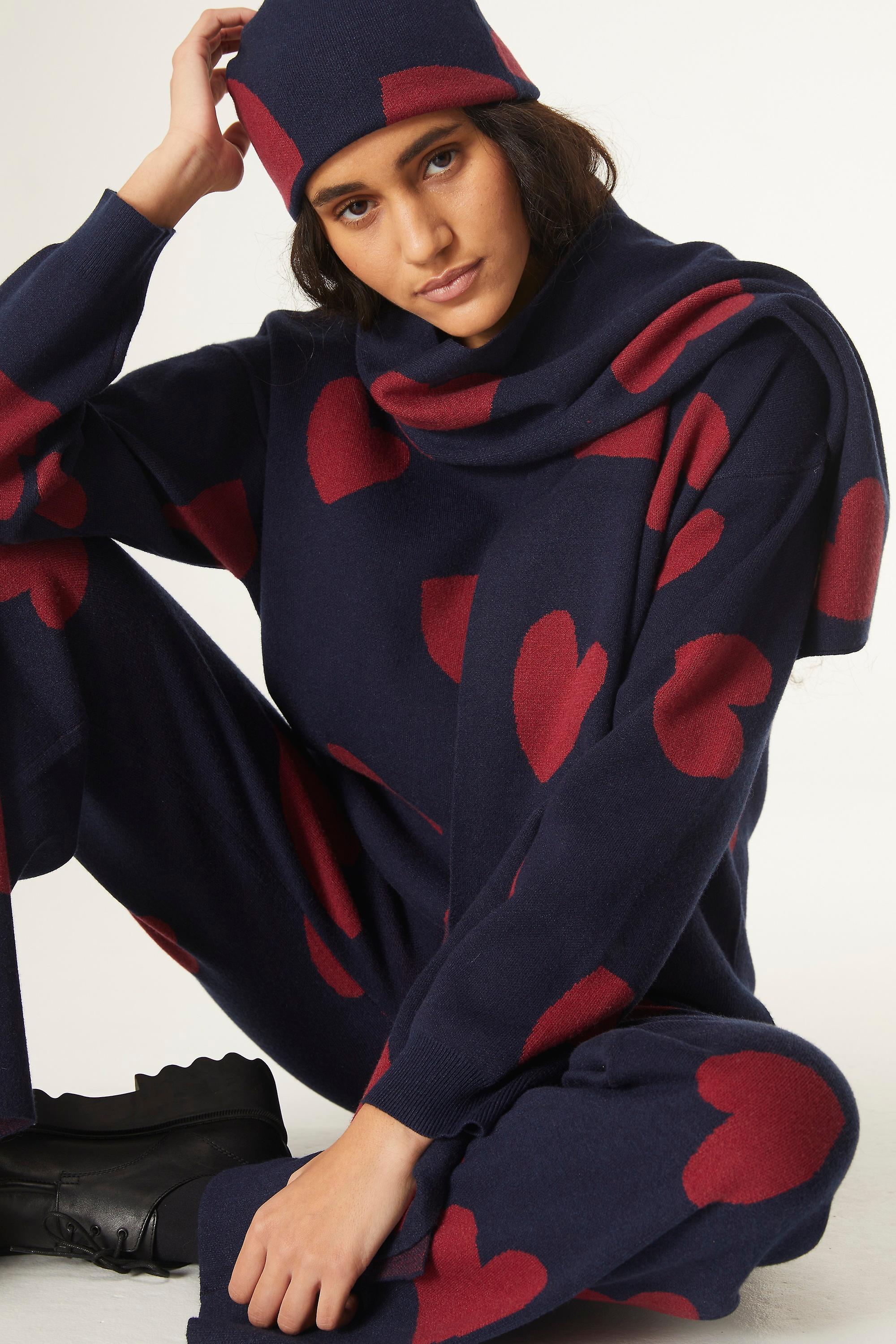 Compania Fantastica Heart print oversized jumper with asymmetric hem