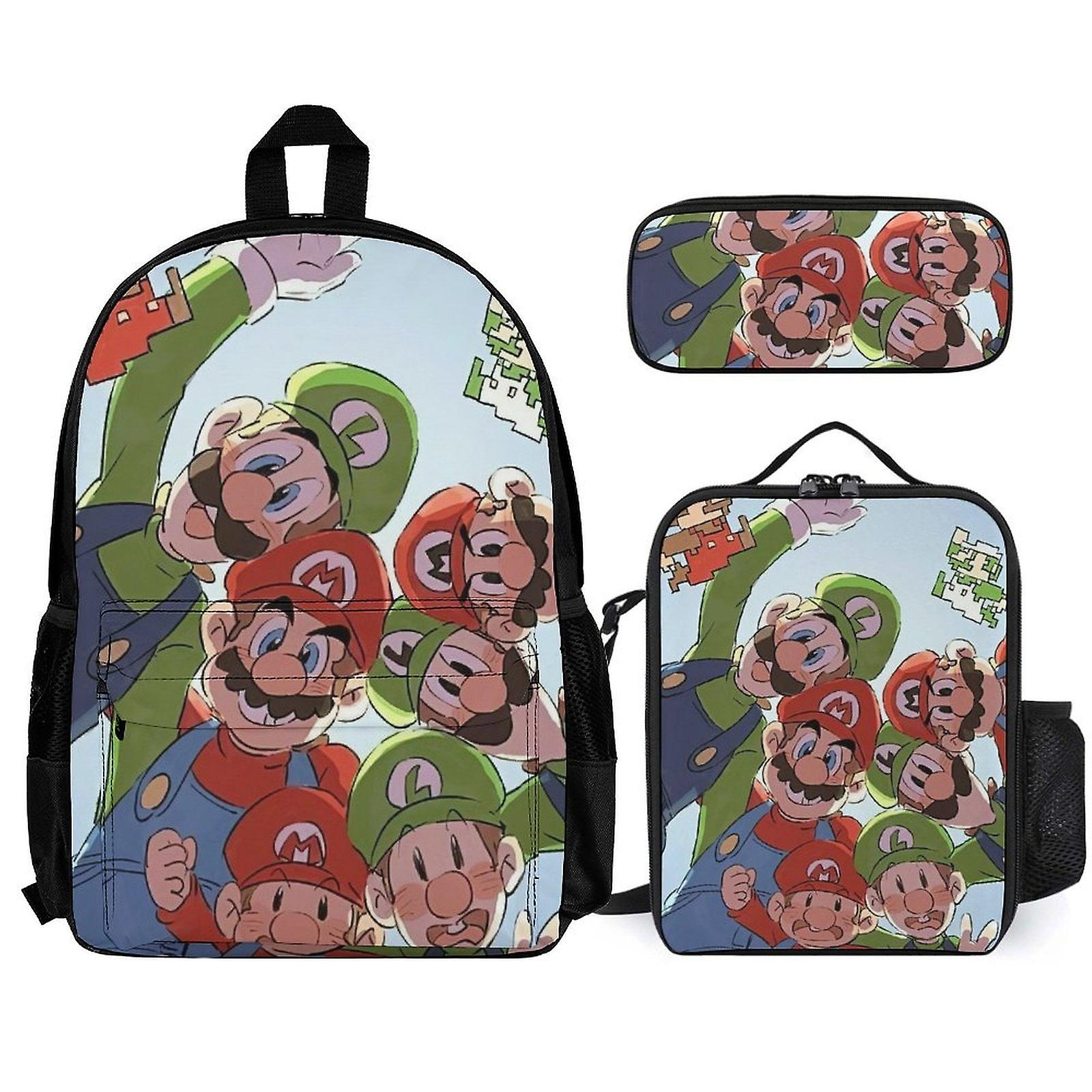 Super Mario Backpack Set, Backpack with Lunch Box And Pencil Case 3pcs Set