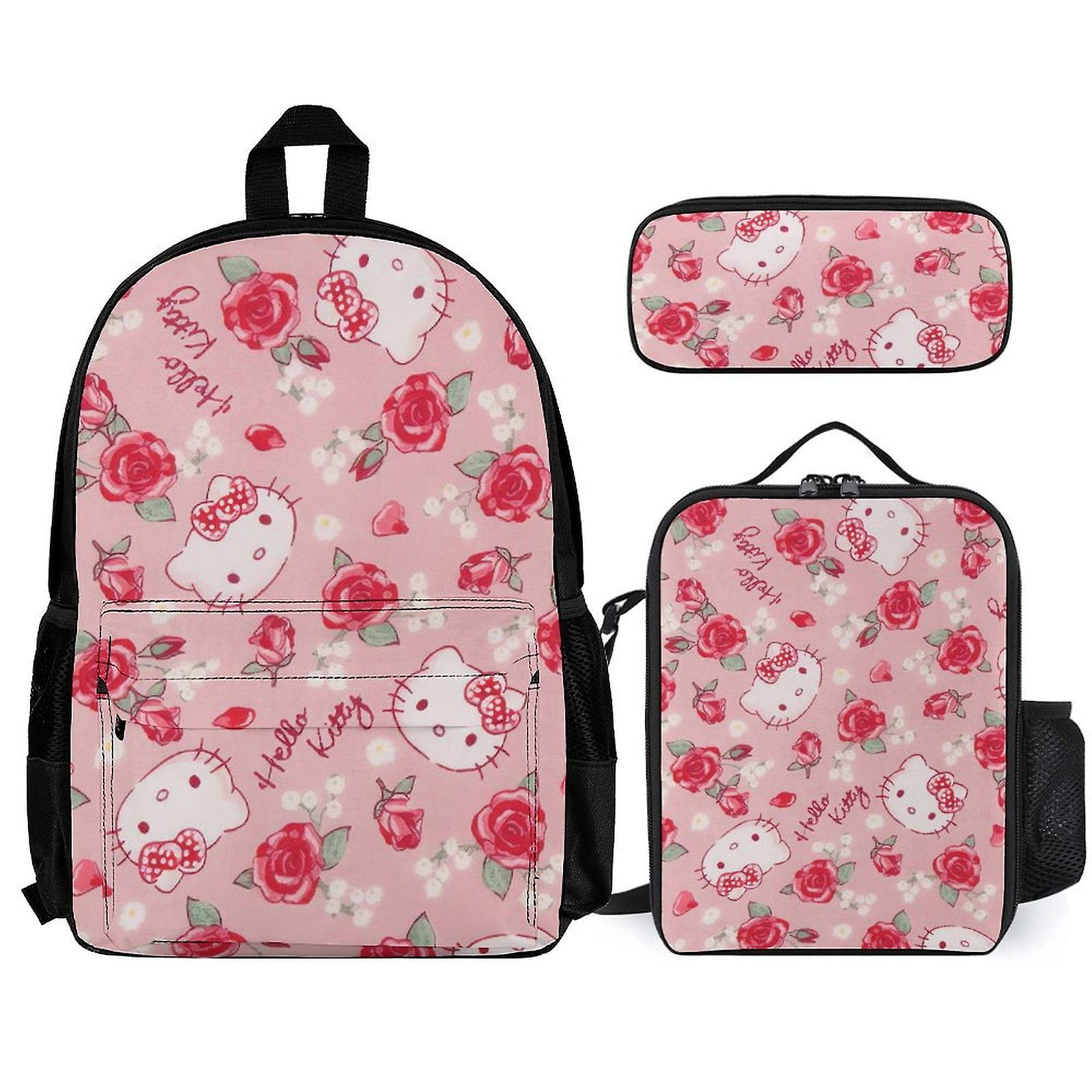Hello Kitty Backpack Set, Backpack with Lunch Box And Pencil Case 3pcs Set