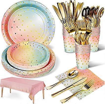 Kongqtee Party Tableware 141 pezzi Set di stoviglie di carta Include piatti di carta Tovaglioli Tazze Coltelli Forchette Cucchiai per Wedding Shower Fidanzamento Matrimonio B