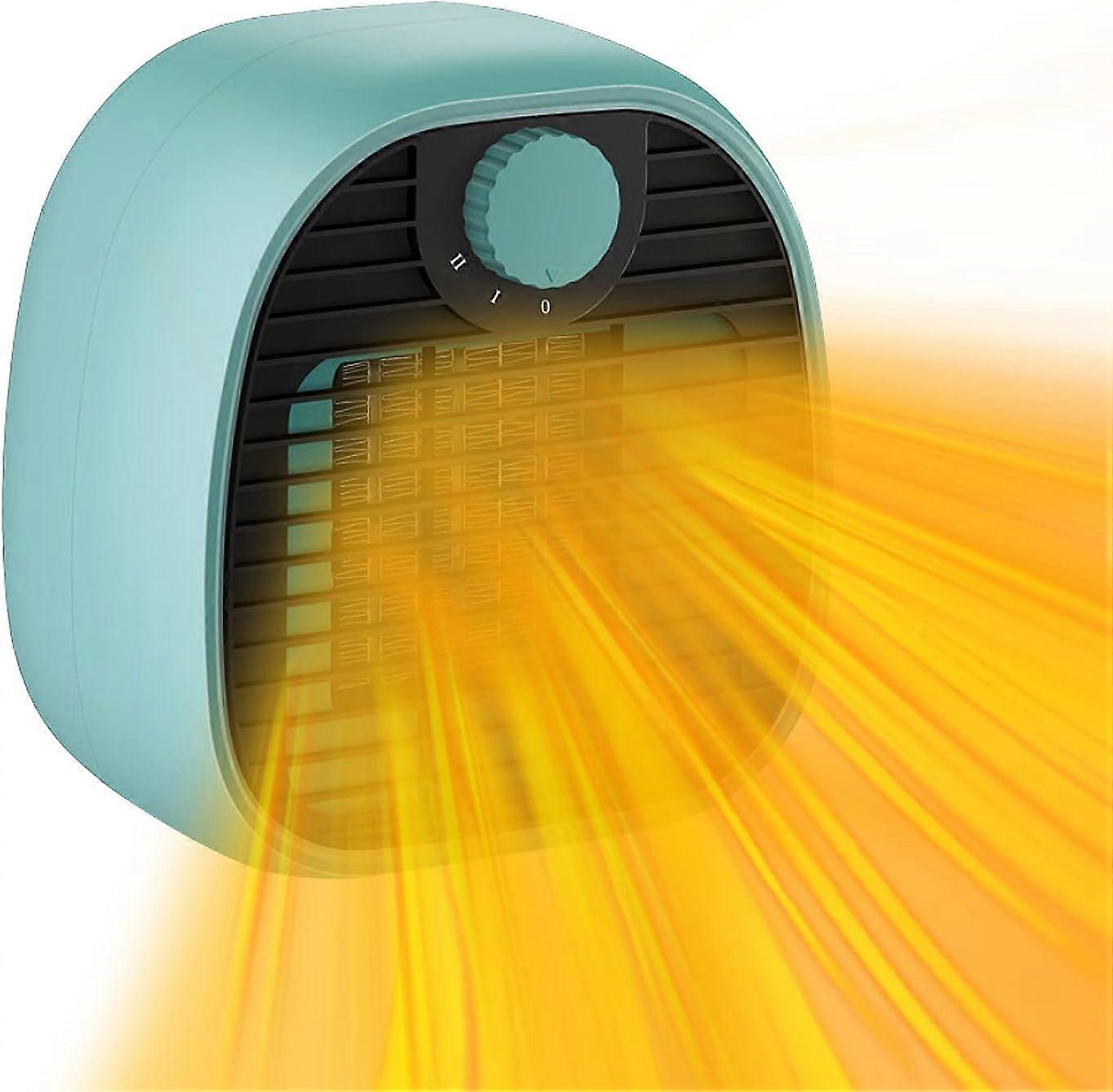 Mini termoventilatore in ceramica con 2 impostazioni di calore, riscaldatore elettrico istantaneo portatile, altezza per soggiorno, camera da letto, ufficio (verde)