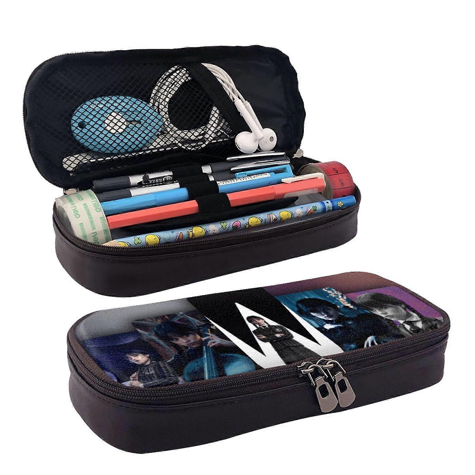 الأربعاء.رعب مقلمة حقيبة قلم جلد ماكياج مستحضرات التجميل حقيبة قرطاسية قلم رصاص مربعة-SYS467