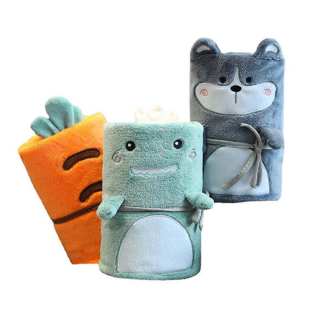 Cartoon Plush Flannel Roll Carpet Afternoon Nap Pillow Office Student Single Storage Blanket