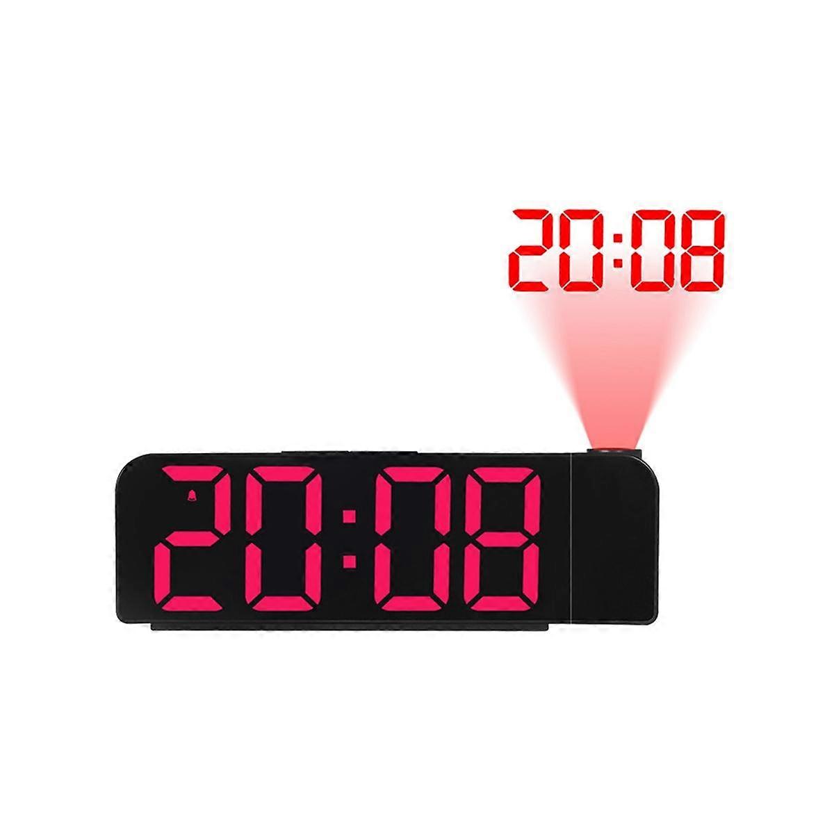 180 Rotation Projection 12/24H LED Digital Clock USB Charge Ceiling Projector (Red)