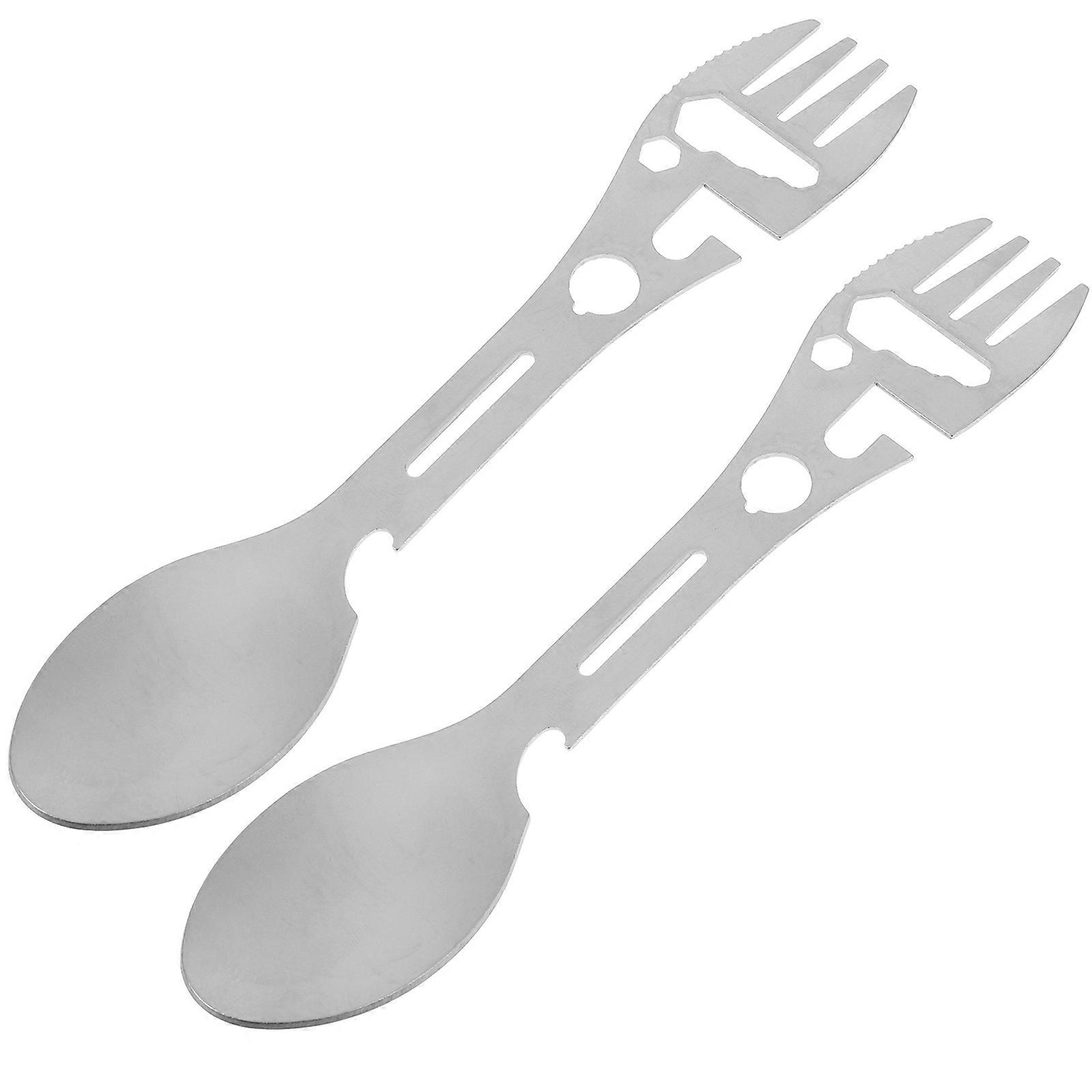 2Pcs Camping Bottle Opener Spoon Portable Tool Fork Spoon Multi-use Camping Fork Outdoor Fork