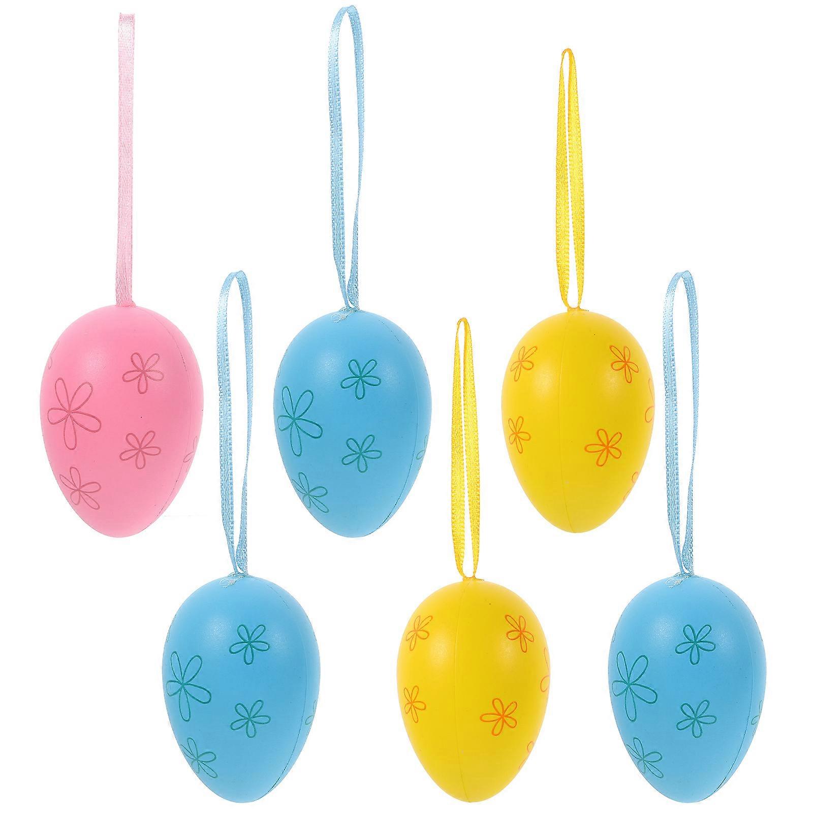 6pcs  Easter Decorations Hanging Easter Egg Ornaments Hanging Plastic Eggs Easter Party Supplies