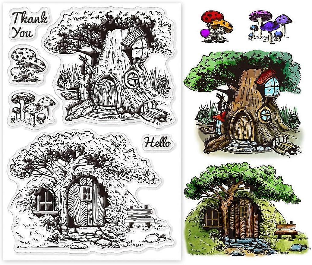 1Sheet Tree House Background Silicone Clear Stamp Seals