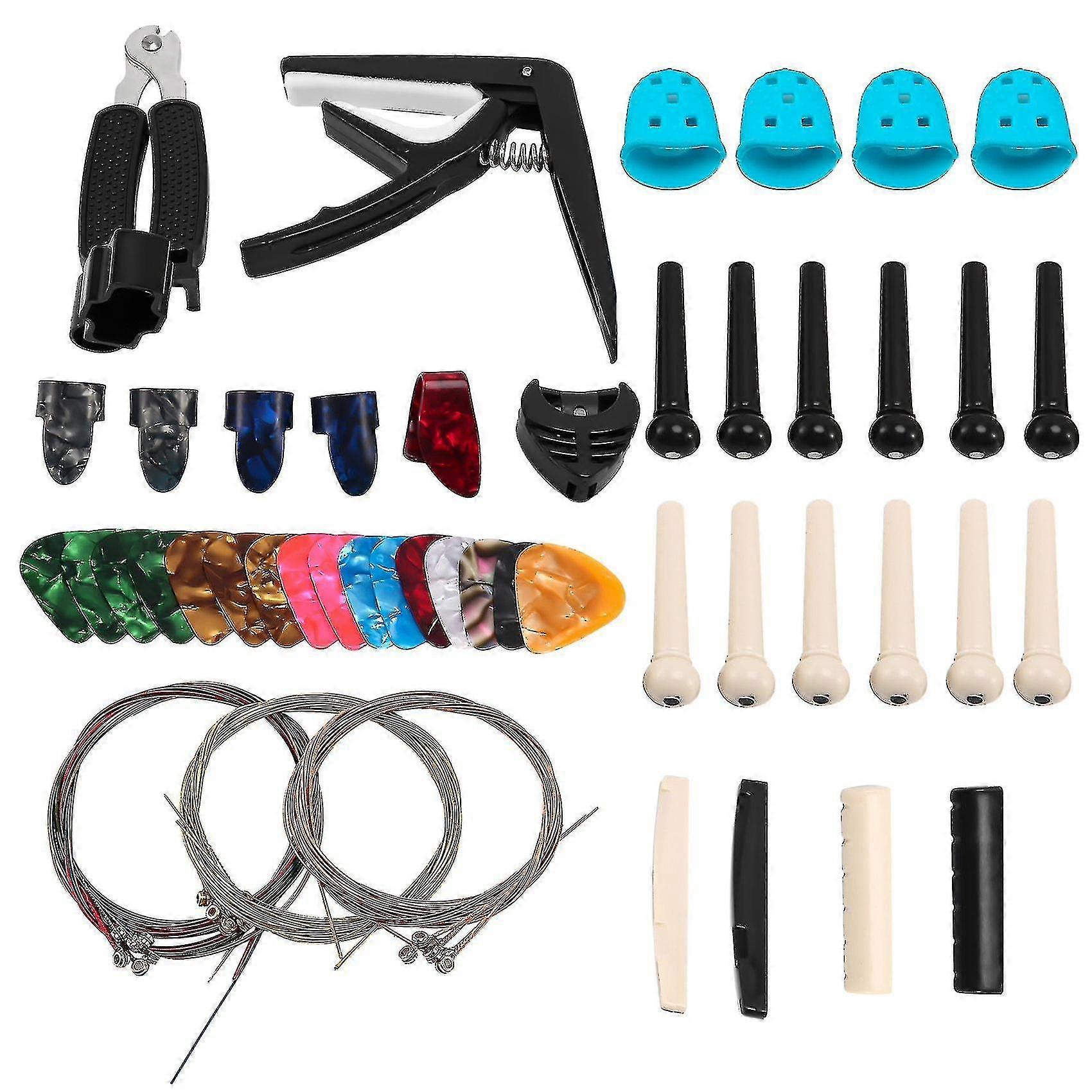 62-delars gitarrtillbehörssats för akustiska gitarrer, verktyg för gitarrspelare och gitarrnybörjare