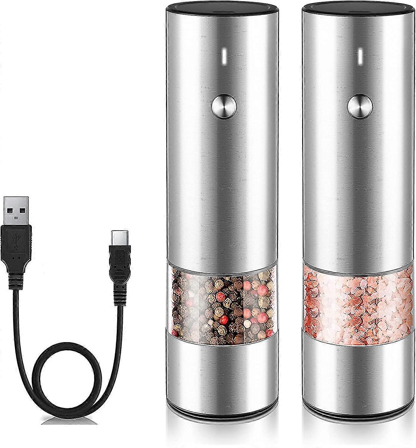 Electric Salt And Pepper Grinder Set - Usb Rechargeable - No Battery Needed Modern Style - Automatic Black Peppercorn & Sea Salt Spice Mill Set With A