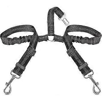 Double Dog Seat Belt, Adjustable Elastic Dog Car Harness Seatbelt with Anti-Shock Bungee Buffer, Heavy Duty Reflective Puppy Cars Restraint Tw