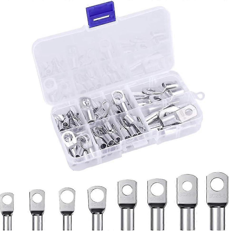 60 Pieces Tinned Copper Connector Terminals, Bolt Hole Terminals, 8 Sizes High Temperature Tinned Copper Pipe Terminals For Crimping Elevator Wires, C