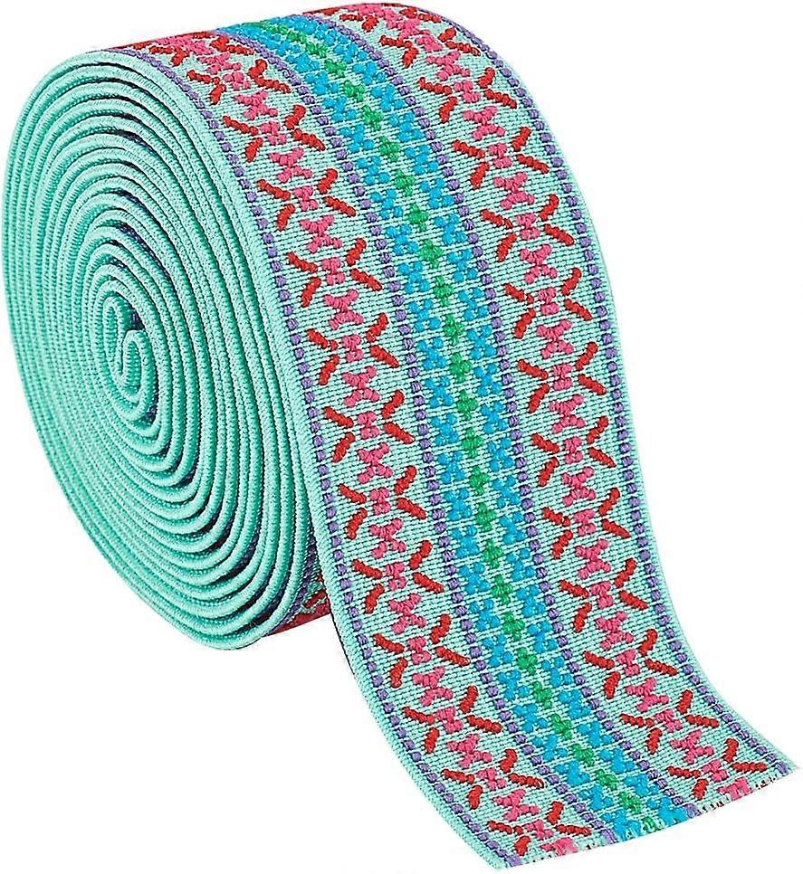 2.5 Yards Vintage Elastic Jacquard Ribbon 2inch Green and Red Elastic Woven Jacquard Ribbon Boho Jacquard Elastic Band for DIY Craft Accessories Embel