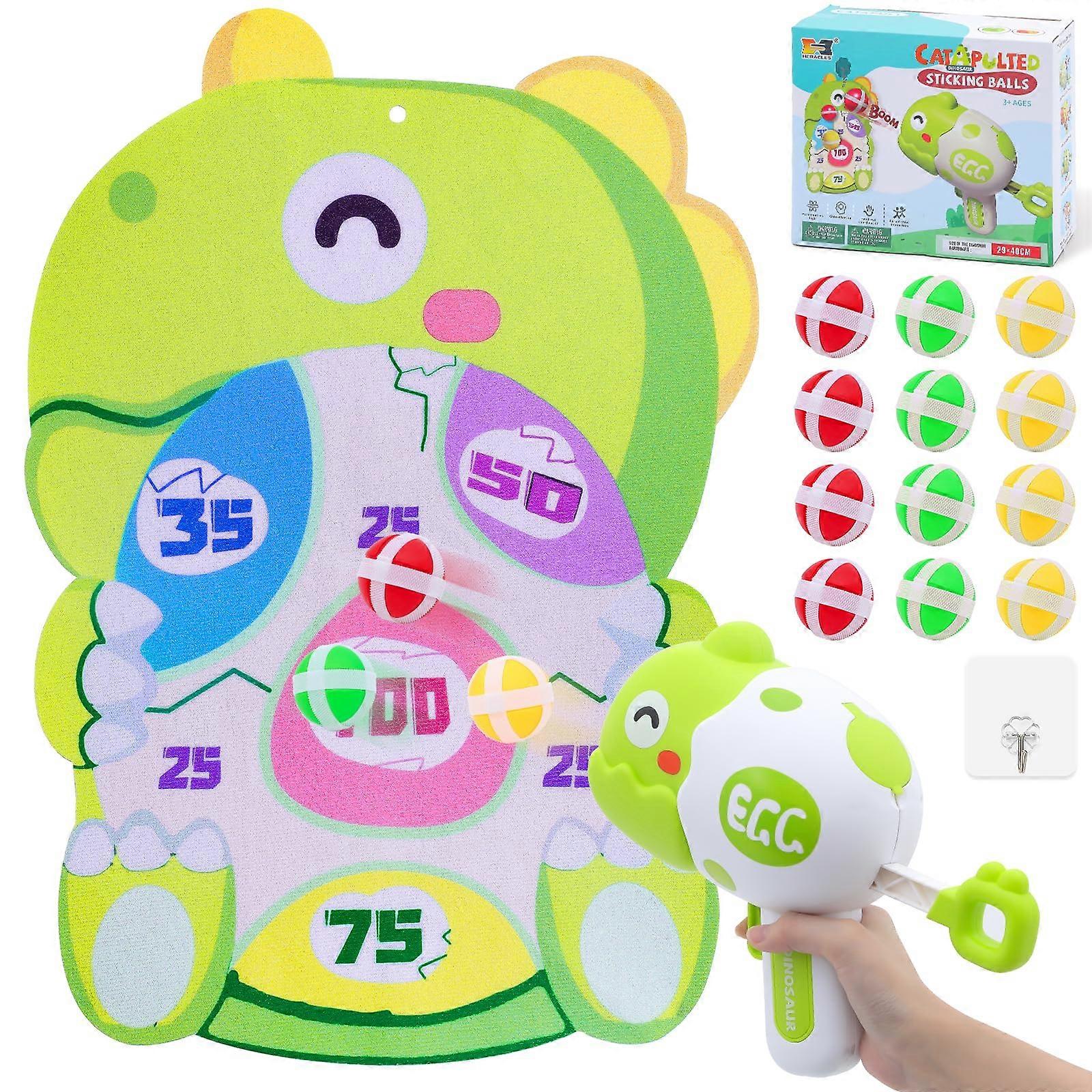 Kids Shooting Toys Dinosaur Dart Board,Blaster Gun for Boys Dartboard Game with 12 Sticky Balls