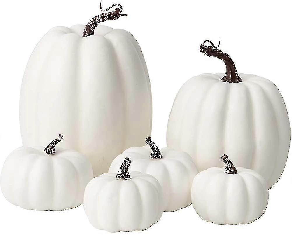6pcs Assorted Sizes Artificial Pumpkins Decoration Harvest Fall White Pumpkins