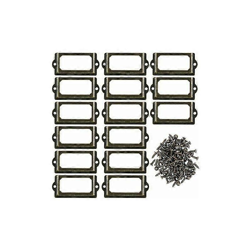 30 Pcs Metal Label Holders for Furniture Drawer Cabinet Card Name Plate Frames with Screws for Desk Bookcase Shelf, Bronze, M 70 x 33mm