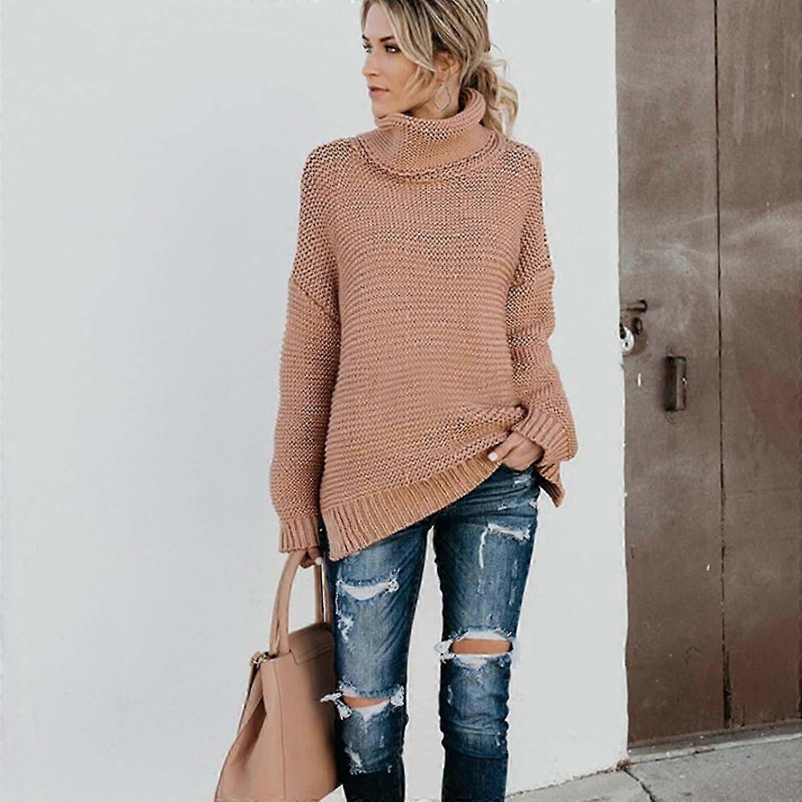 Damen High Neck Strickpullover Winter Jumper Top