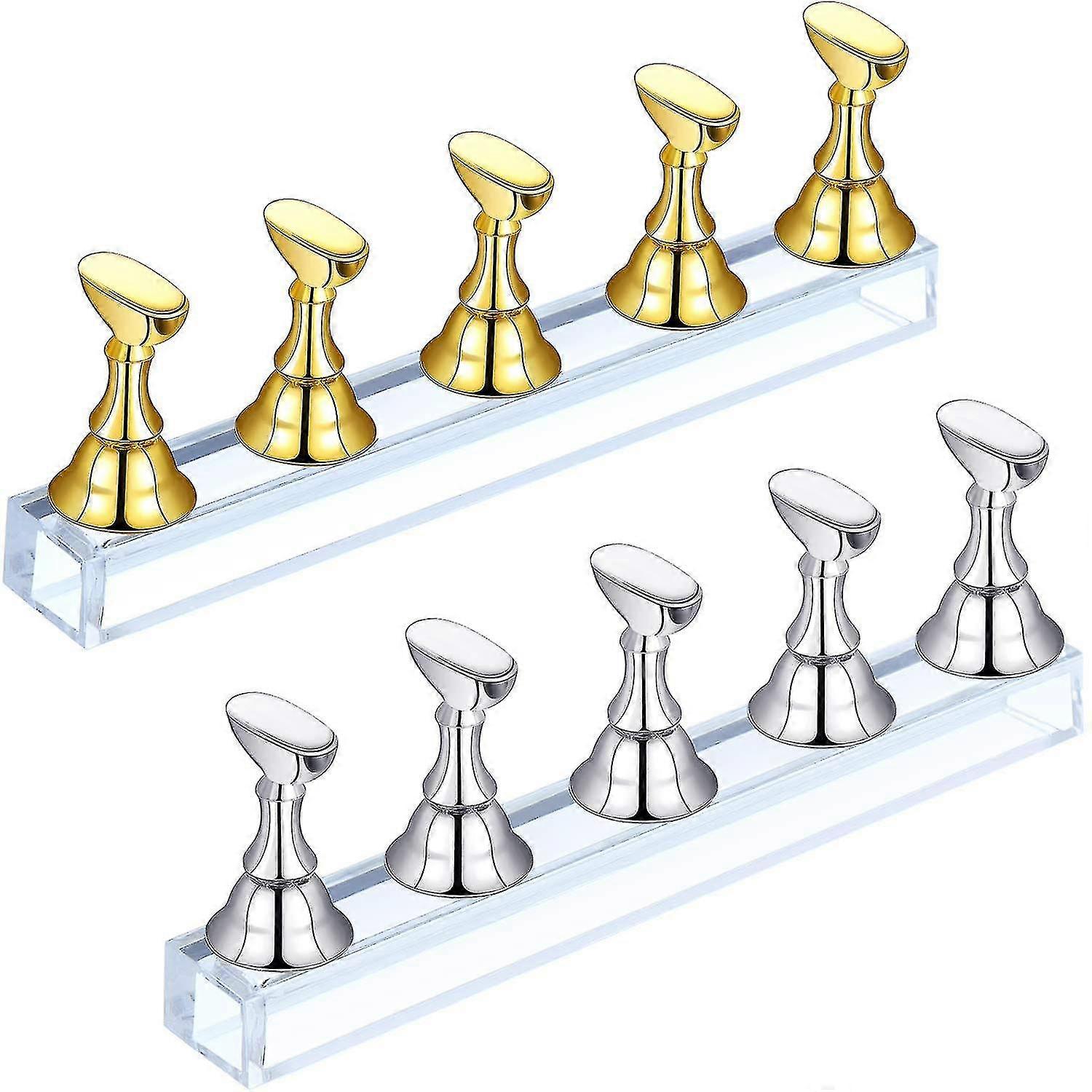 2 Sets Of Ackley Manicure Display Stand Manicure Practice Stand Magnetic For Manicure Tool (gold And Silver)
