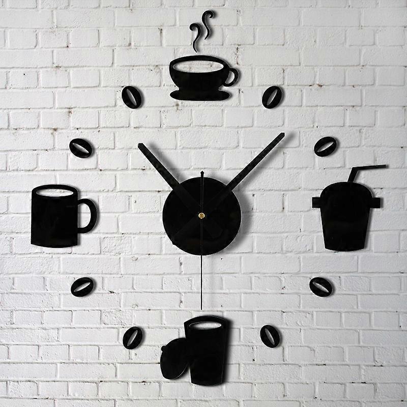 3D DIY Wall Clock Creative Wall Sticker Creative Coffee Cup Wall Clock Acrylic 3D Mirror Wall Sticker