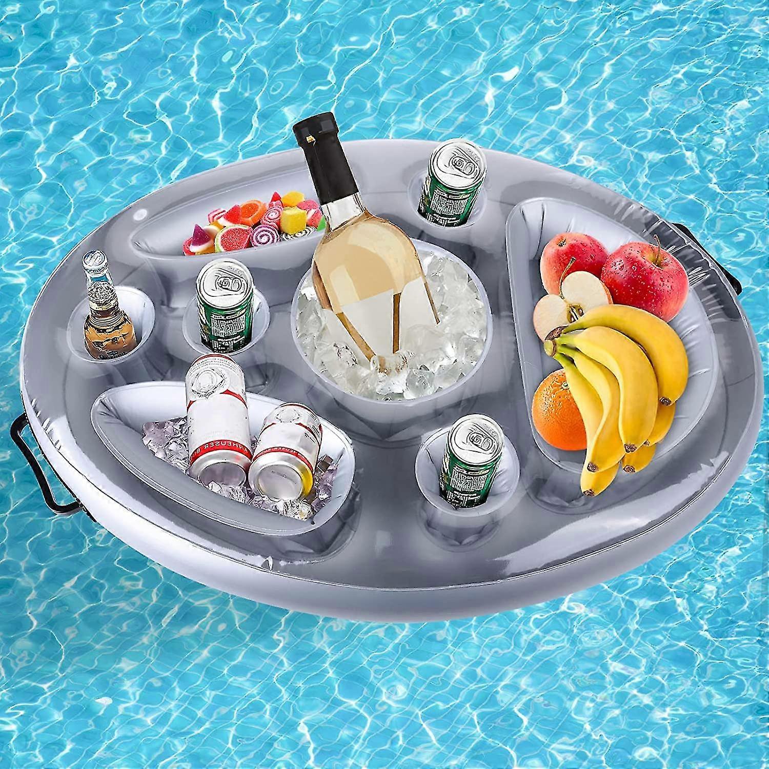Inflatable Drink Holder Pool Floating Serving Trays 2 In 1 Drink And Snack Holder 9 Holes Large Floating Coasters For Pool Party Water Fun, 70 X 50 C