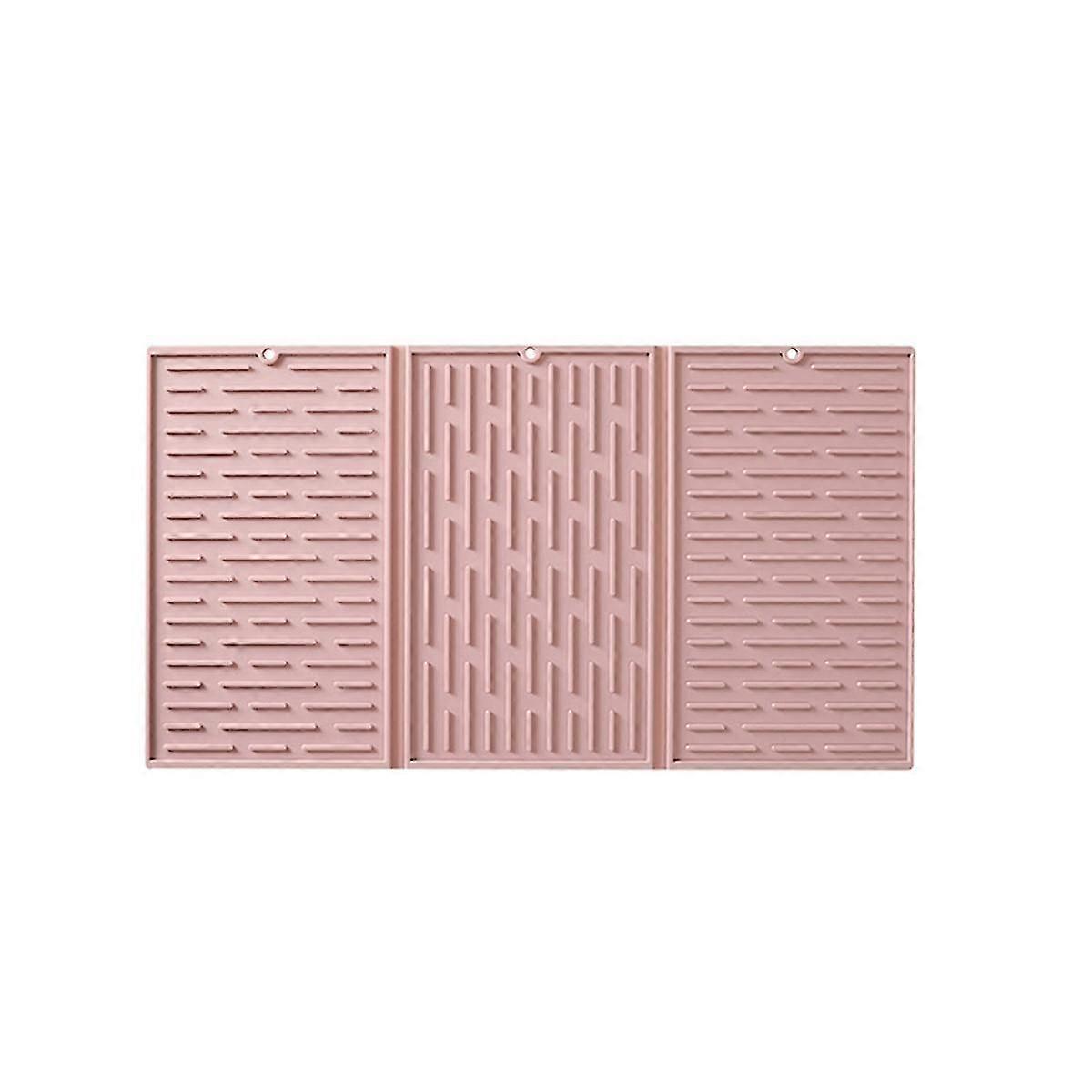 Pink Foldable Tri-fold Tableware Drying Mat Silicone Draining Mat For Kitchen Counters