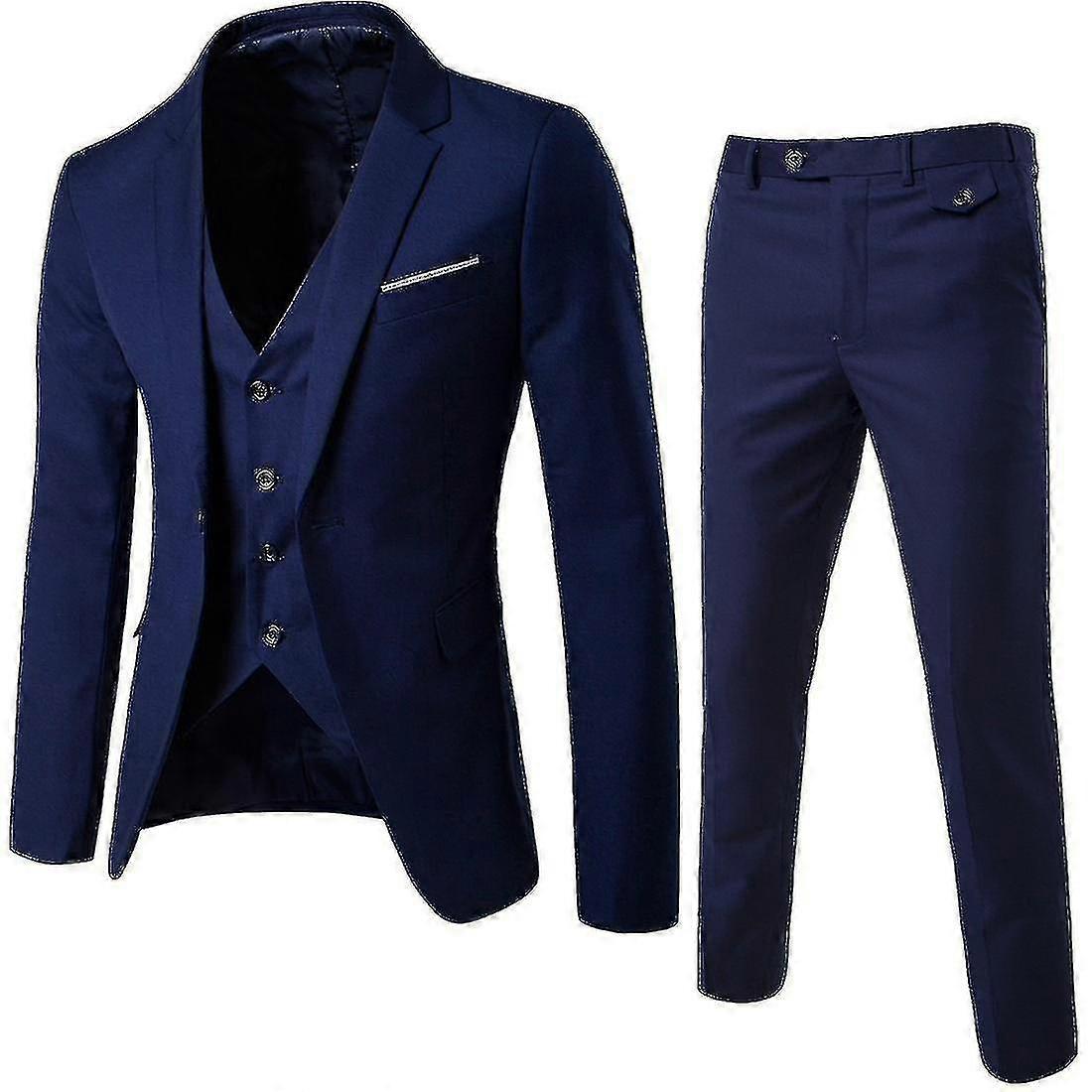 Männer 3 Stück Fit Anzug Set Ein Knopf Solide Jacke Weste Hose Business Set