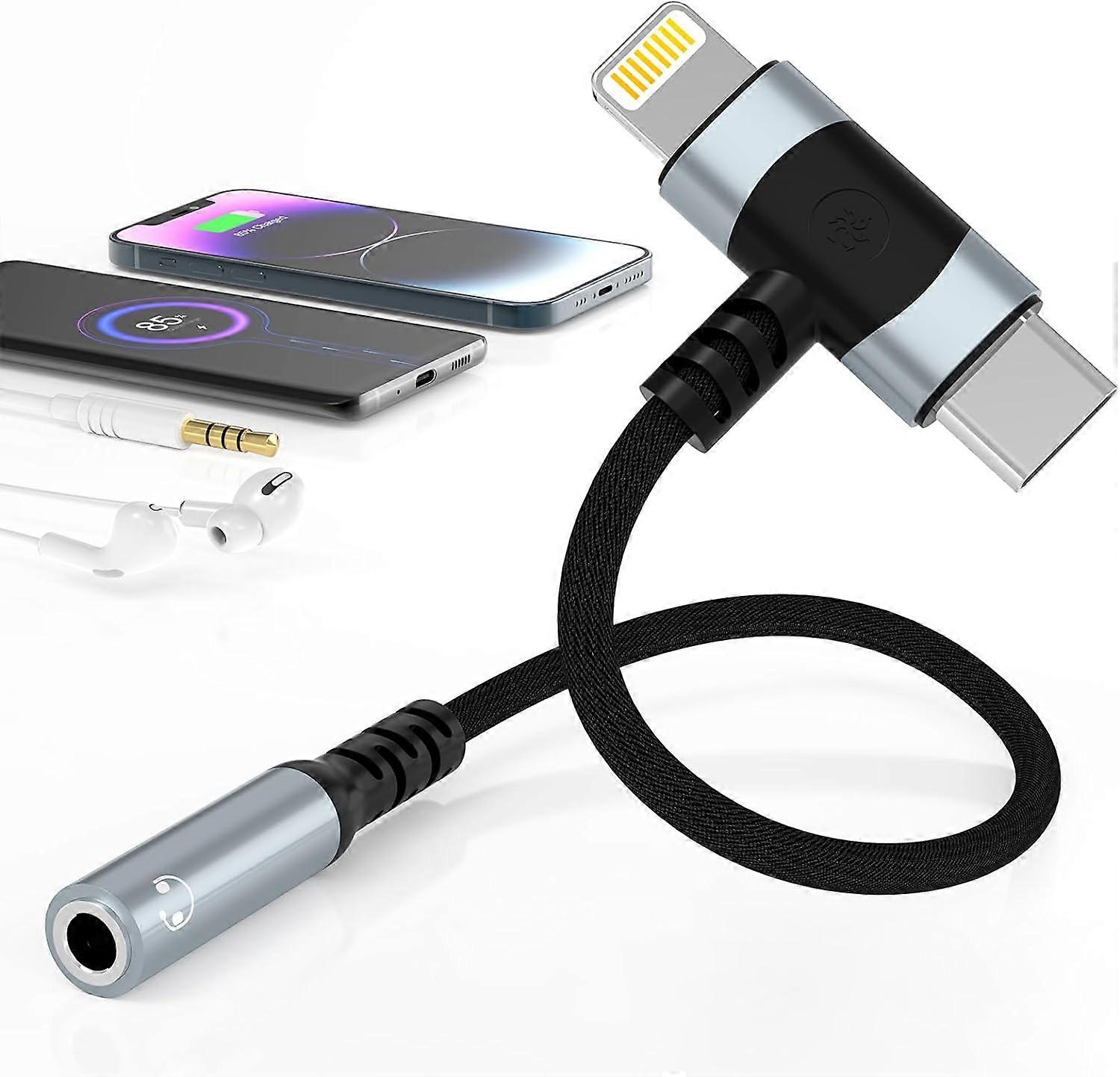 Lightning & USB-C to 3.5 mm Headphone Jack Adapter 2-IN-1 Headphone Adapter for iPhone Type C to 3.5mm Female Headphone Jack Adapter for ipad/iPhone 1