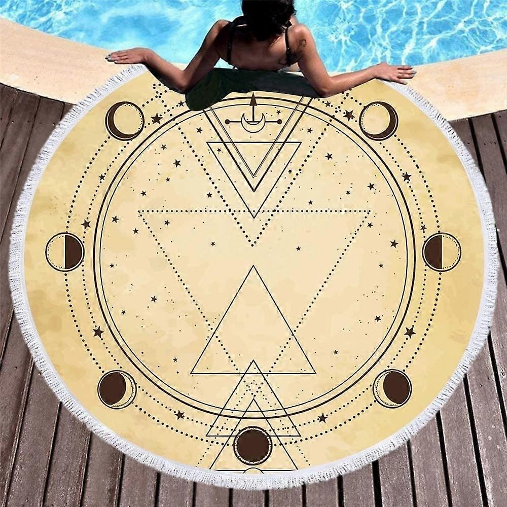 Beach Towel 150*150cm Thick Round Beach Towel Beach Blanket, Geometric Patterns Microfiber Printed Polyester Round Beach Towel Adult Bathing Bath Quic