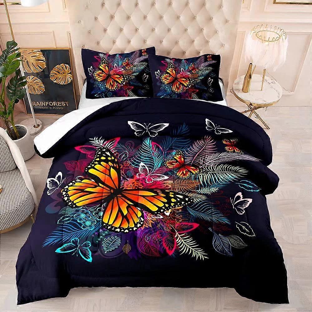Conjuntos de Edredom de Borboleta para Meninas Crianças Adolescentes Borboletas Coloridas Folhas Botânicas Conjunto de Cama para Todas as Estações Completas, 1 Edredom com 1 Fronhas