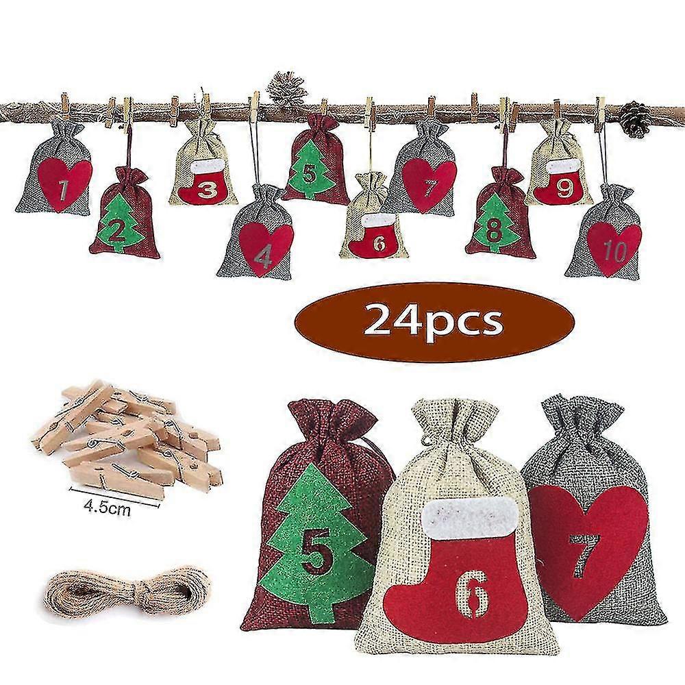 Booster 24pcs Christmas Gift Bag Linen Drawstring Drawstring Mouth Countdown Advent