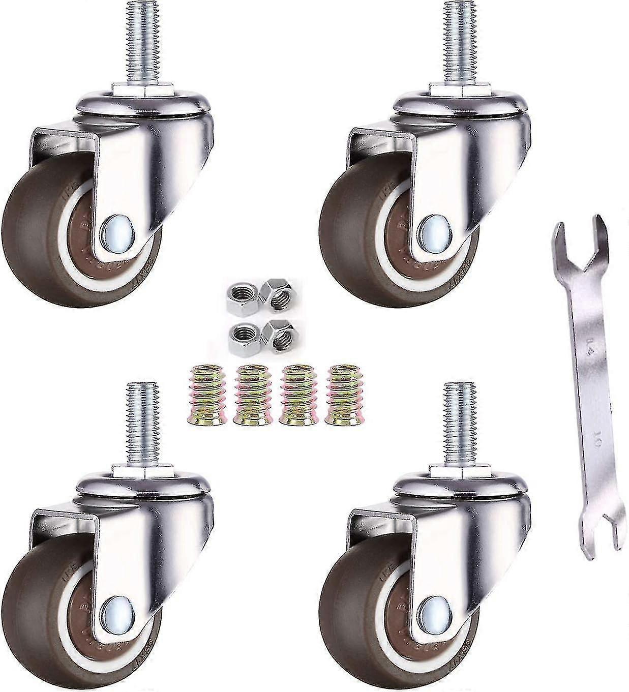 4 Pack M6 X 15mm Furniture Swivel Caster Wheels With 32mm Thread Tpe Soft Rubber 32mm Thread
