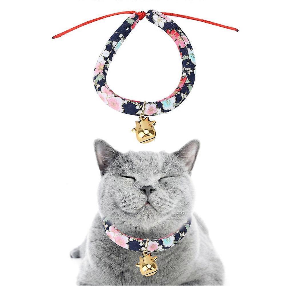 2 Pcs Adjustable Dog Cat Collar Printed Collar with Bell for Puppy Kitten Pet Cat AccessoriesS