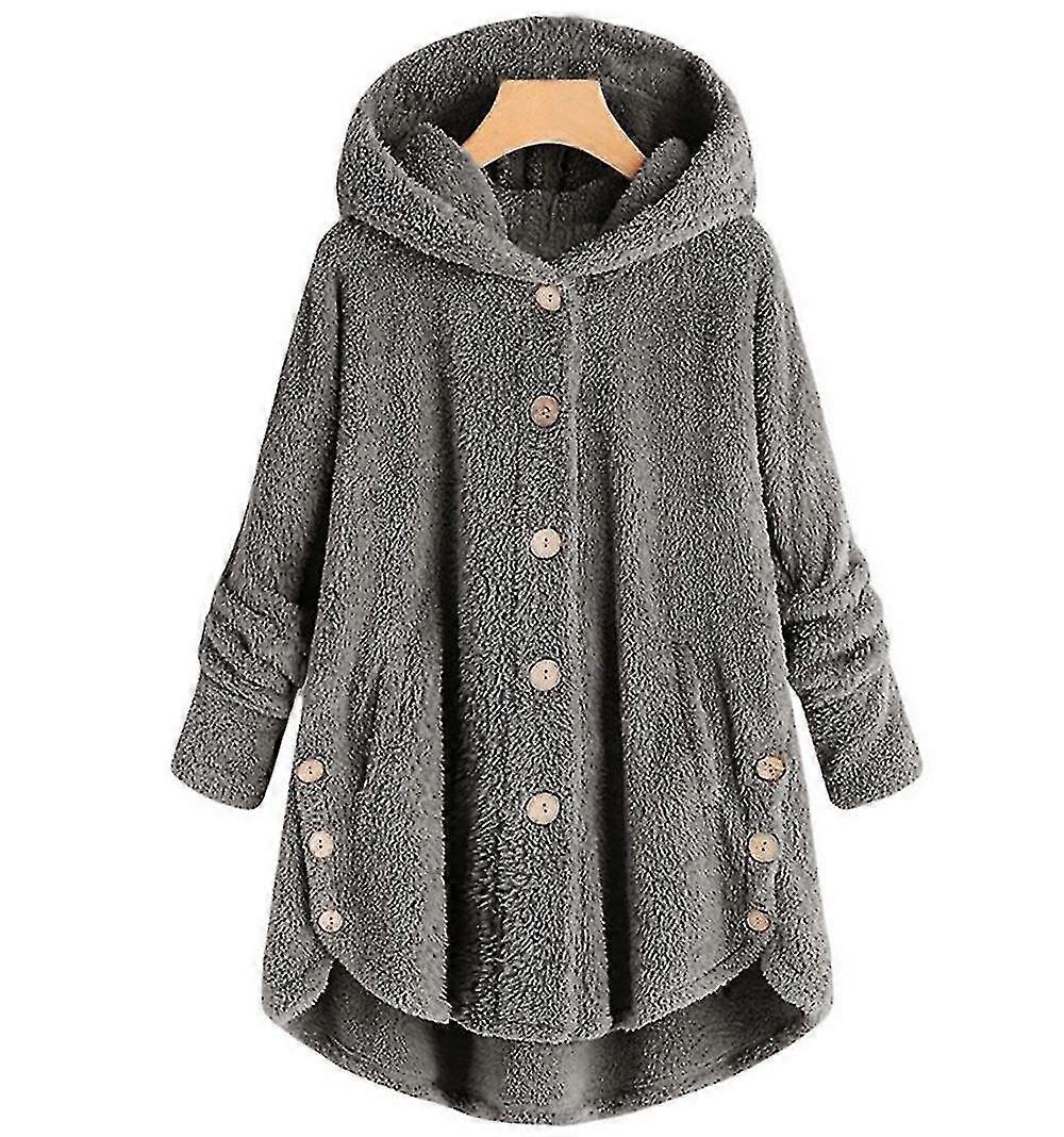 Plus Size Bamse Fleece Pelsfrakke med hætte Fluffy Jacket Vinterovertøj