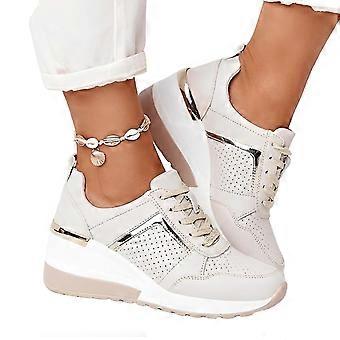 Large Size Casual Wedges Shoes With Golden Strip Non-slip Comfortable Running Shoes For Women Daily Wear-ZZY