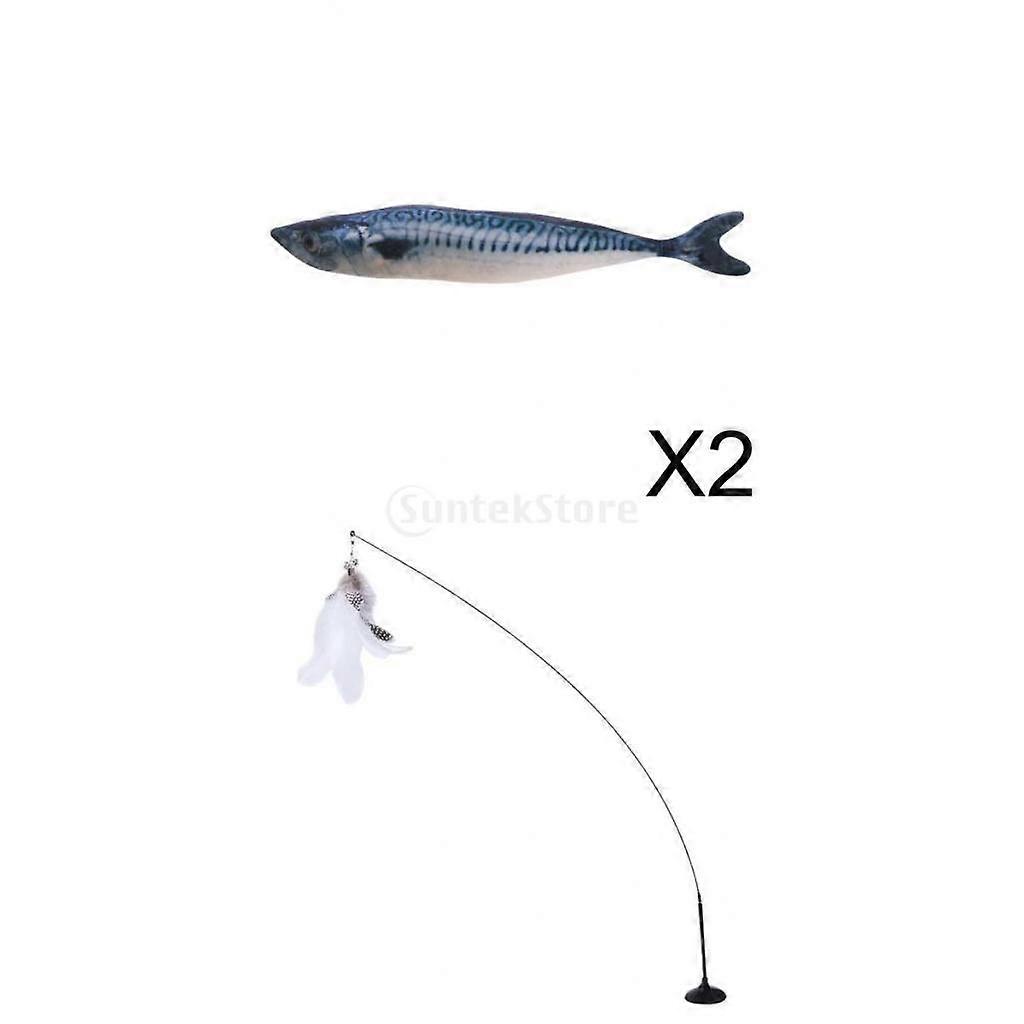 Cat Feather Teaser Wand Toy & Simulation Fish Powerful Suction Cup Long Rod