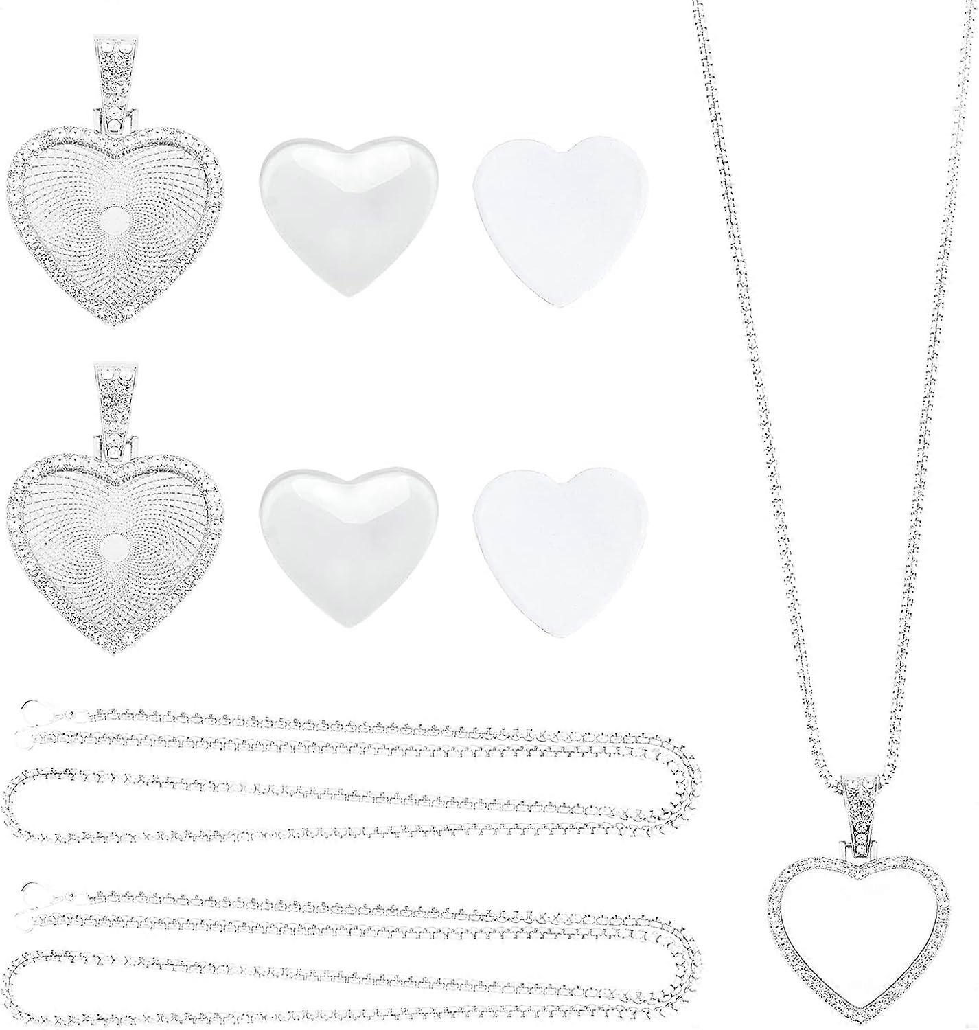 Alloy Rhinestone Pendant Necklaces with Glass and Box Chains Heart Silver Color Plated 24-1/4 inch(61.5cm)