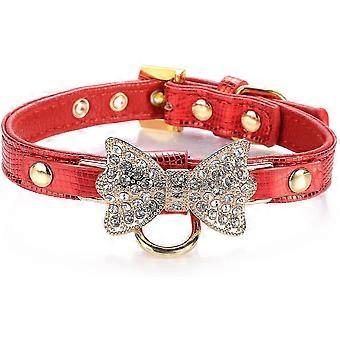 Bjxy Gold Bling Diamond Giltter Leather Fashion Collar With Ring For Tags For Small Dogs,cat,puppy And Kitty Walking Travel