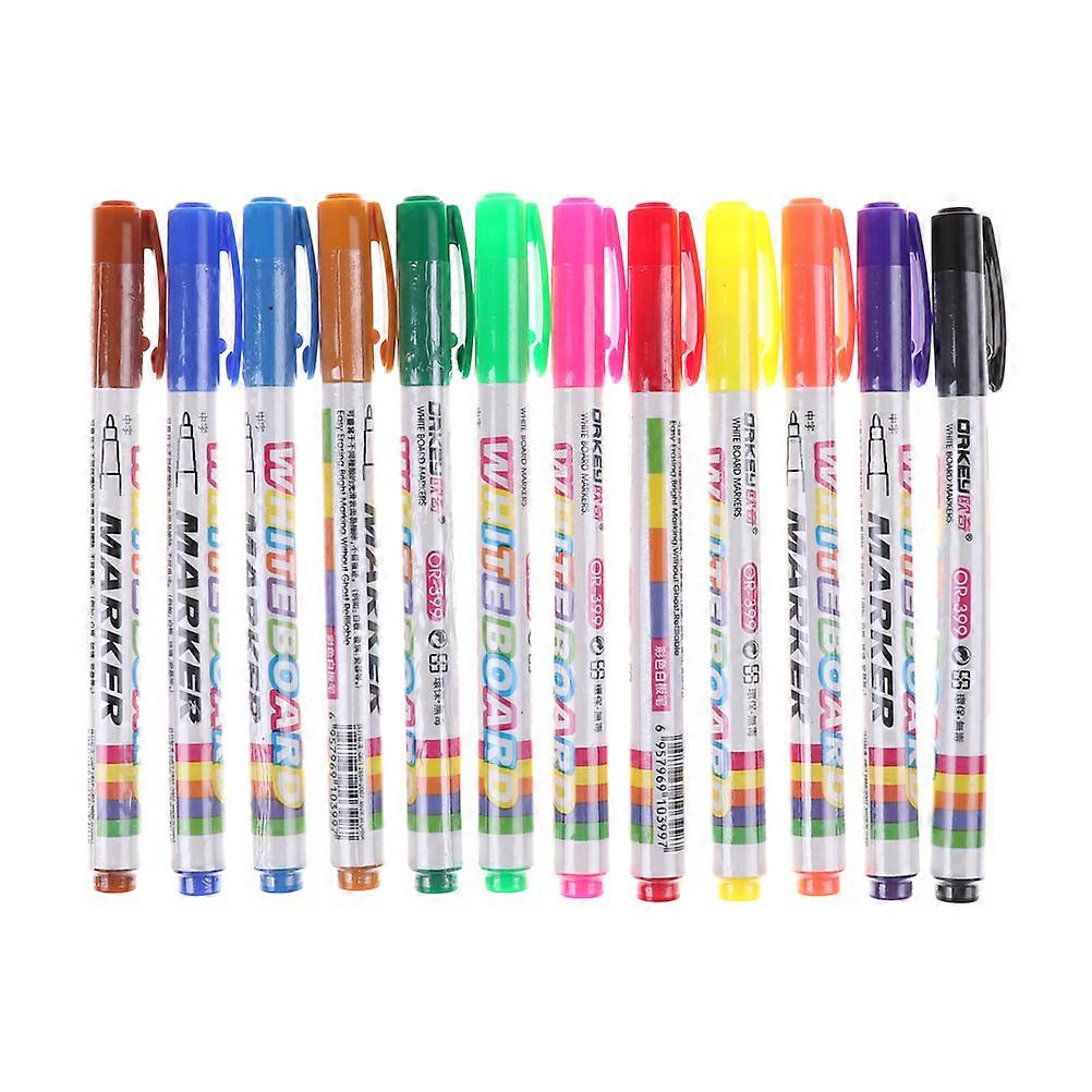 12pcs/set Colorful Whiteboard Marker Non Toxic Dry Erase Mark Sign Fine Nib Office Supply