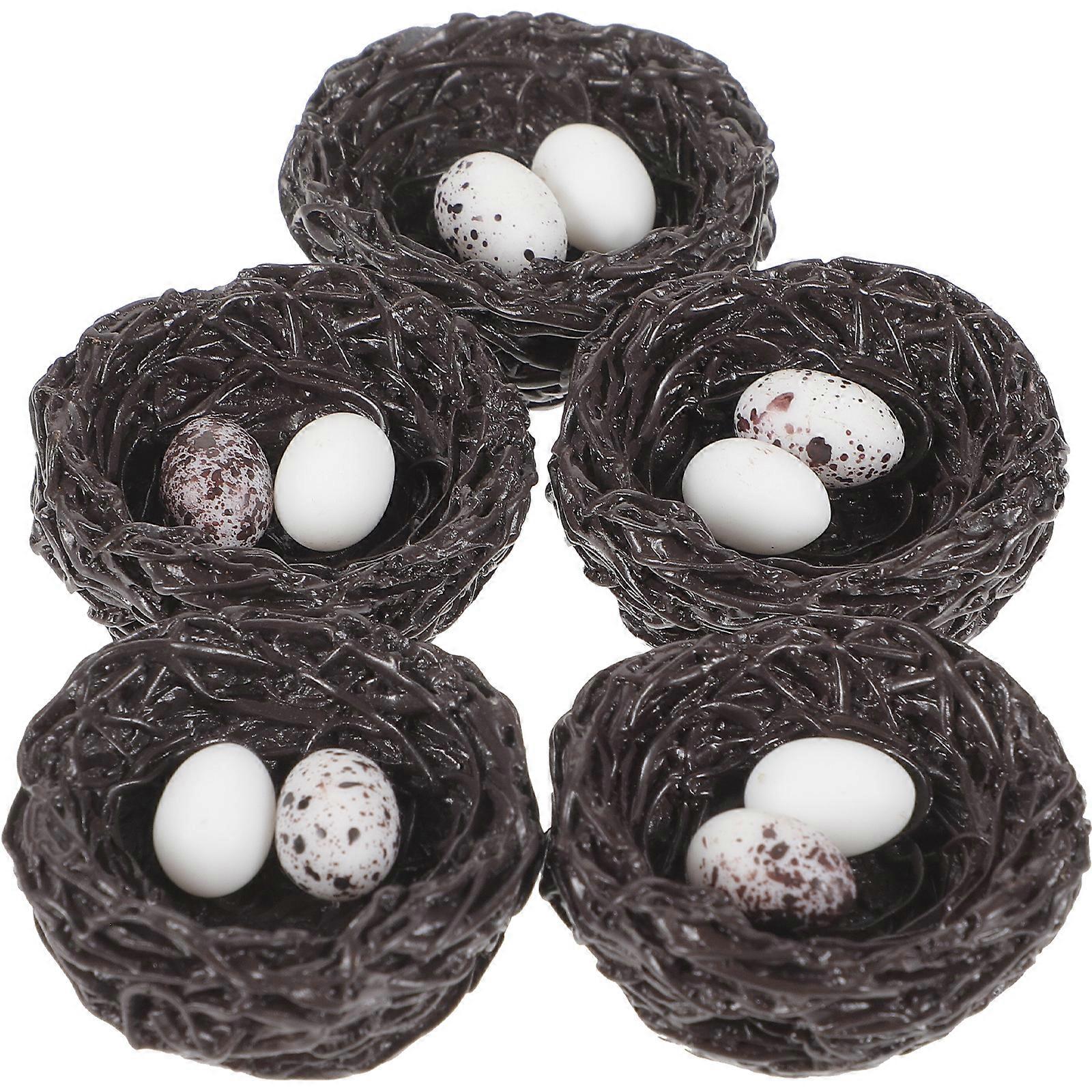 5pcs Artificial Simulation Bird Nest Model Garden Landscaping Prop Realistic Bird Nest with Egg Decor