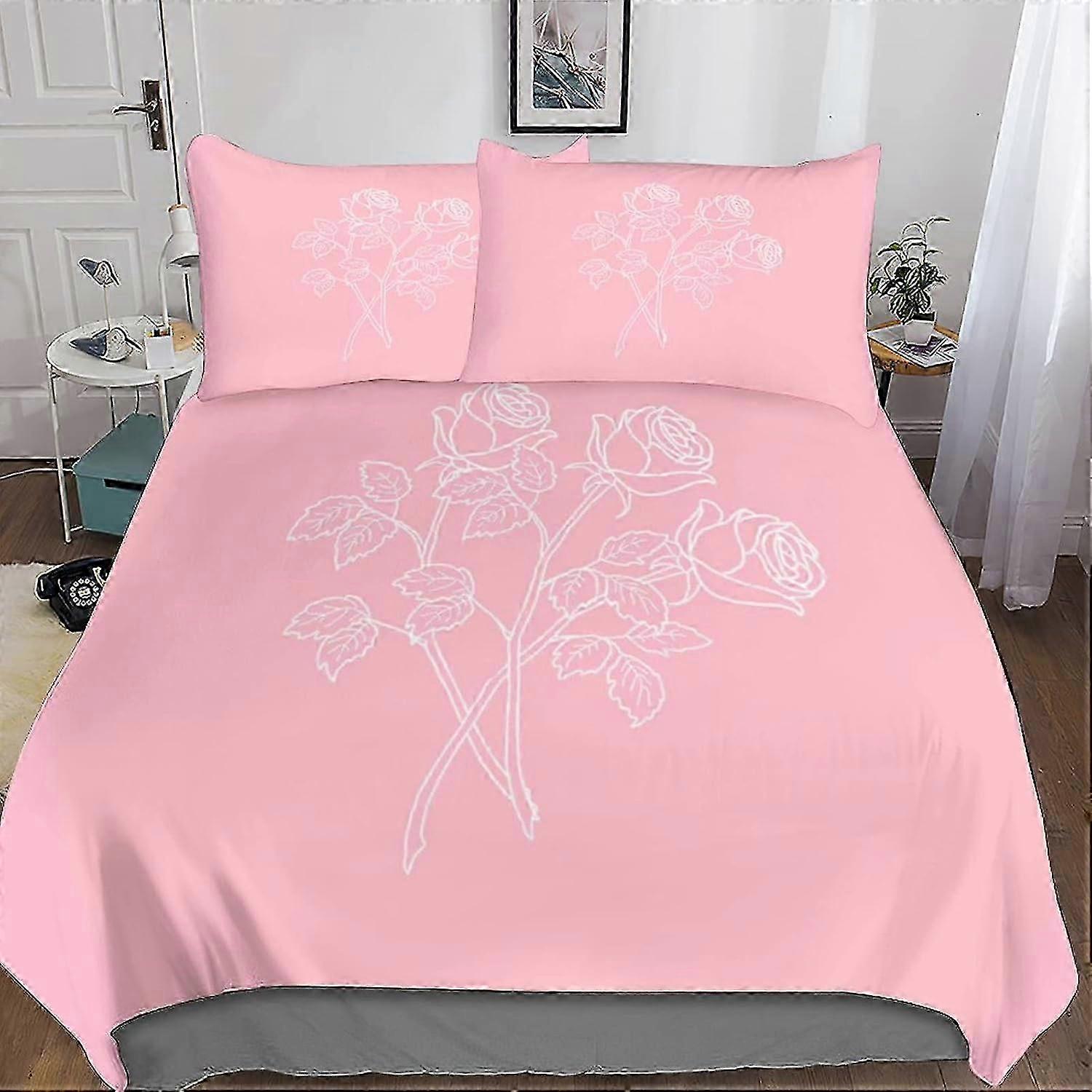 J1911 Lenzuola Rosa Rosa Set di biancheria da letto, Set di copripiumini con federa, copriletto Set di copripiumini morbidi, con chiusura a cerniera in morbida microfibra