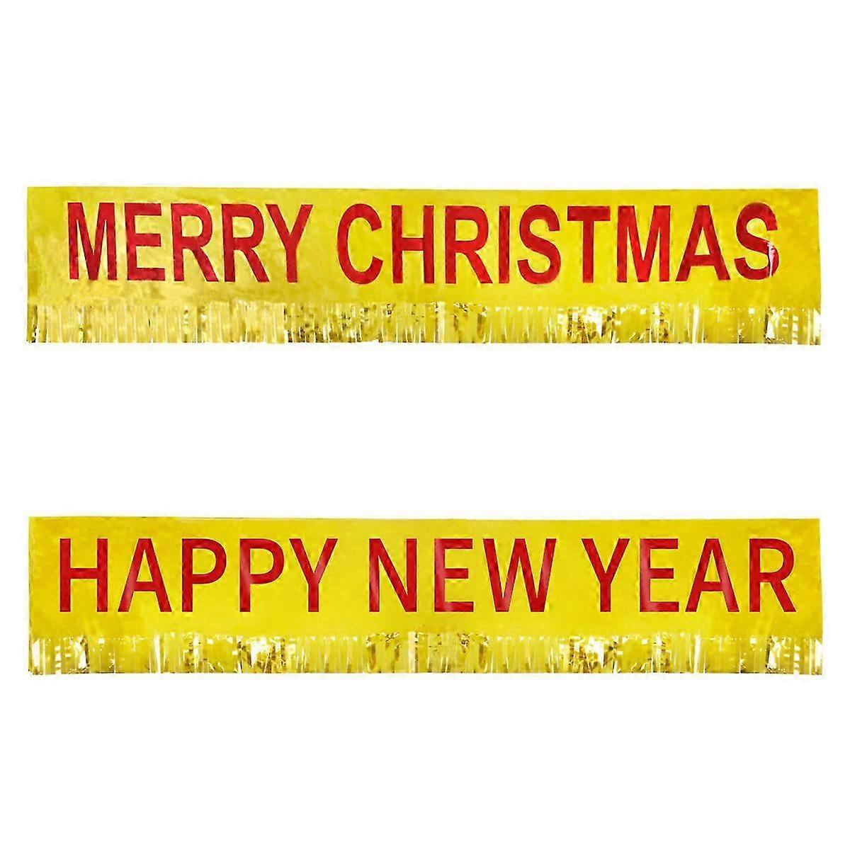 5 Sets Christmas New Year Banner Xmas Garland Christmas Fireplace Banner Merry Christmas Wall Banner Edge Trim Tassel Garland Banner for Village Home