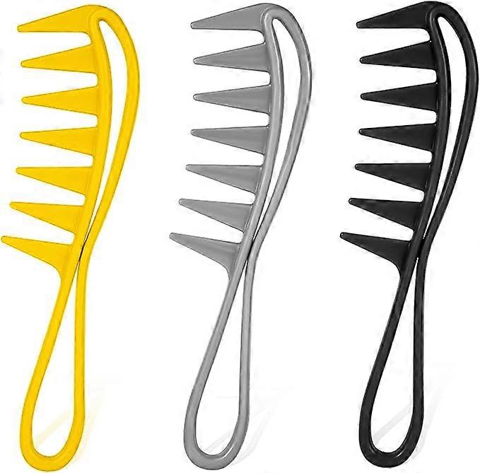 3 pieces of wide toothed comb (black, silver, yellow), large toothed comb wide toothed curly hair comb shark toothed barber curly hair wet wave thick