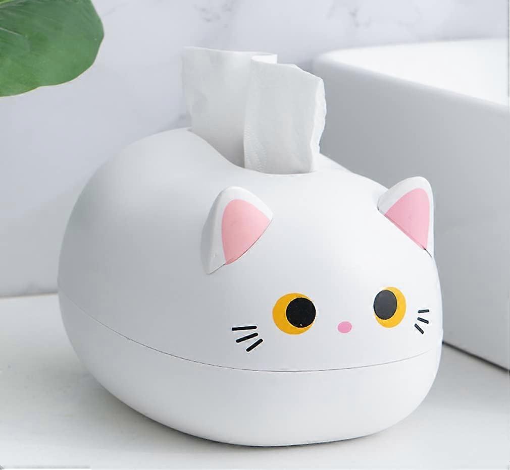 Cute Cat Tissue Box Organiser Tissue Holder with Toothpick Holder (White)