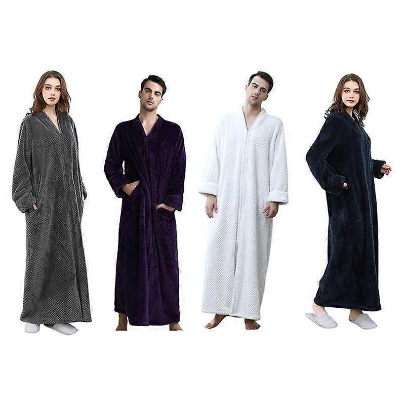 Flannel Comfortable Bathrobe Pajamas for Couples - Dark Blue L