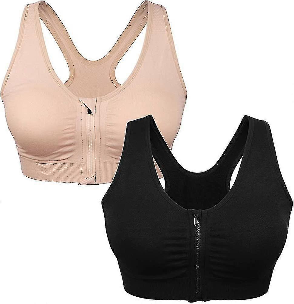 2szt Kobiety High Impact Sports Bra Plus Size Zip Front Fastening Bras -ayane