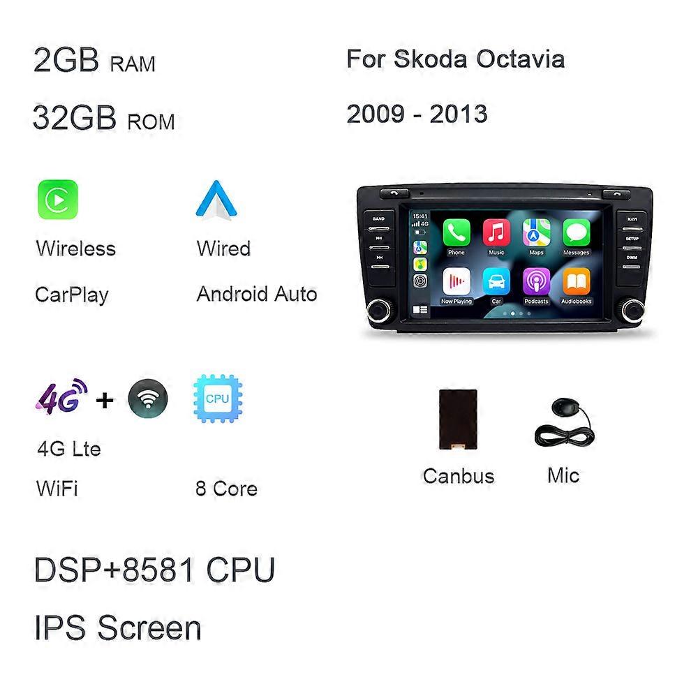 720P Carplay DSP IPS LTE Android 12.0 8G+128G 8Core Car DVD Player GPS Map WIFI Radio multimedia For Skoda Octavia 2009 - 2013