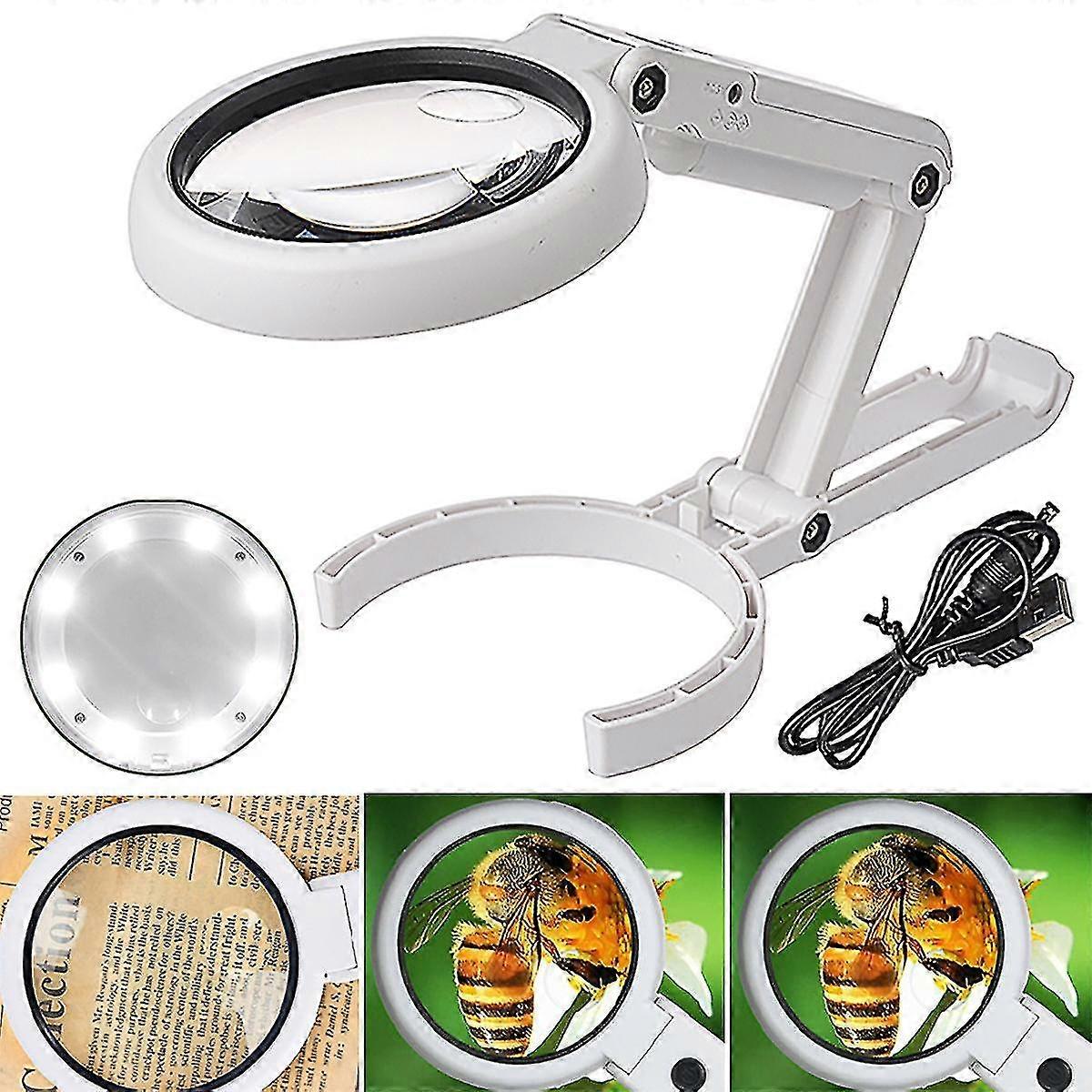 8 Led Lights Magnifying Magnifier Glass With Stand Clamp