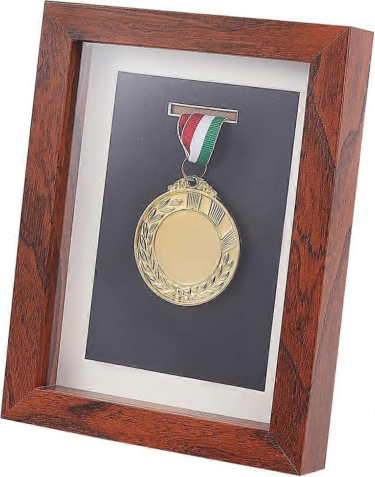 Medal Display Shadow Box Camel Medal Display Case Natural Wood Photo Frames with Clear Window for Military Medals Beach Tags Jewelry Pins Pin Enthusia